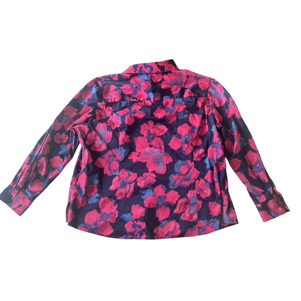 Foxcroft Women's XL Wrinkle Free Stretch Fitted Pink Blue Abstract Long Sleeve - Picture 2 of 7